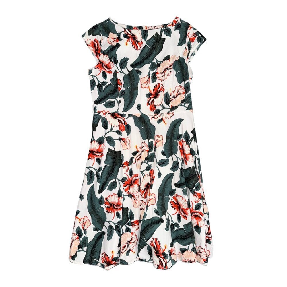 Old Navy White Green Red Floral Dress Fit Flare Peplum Large